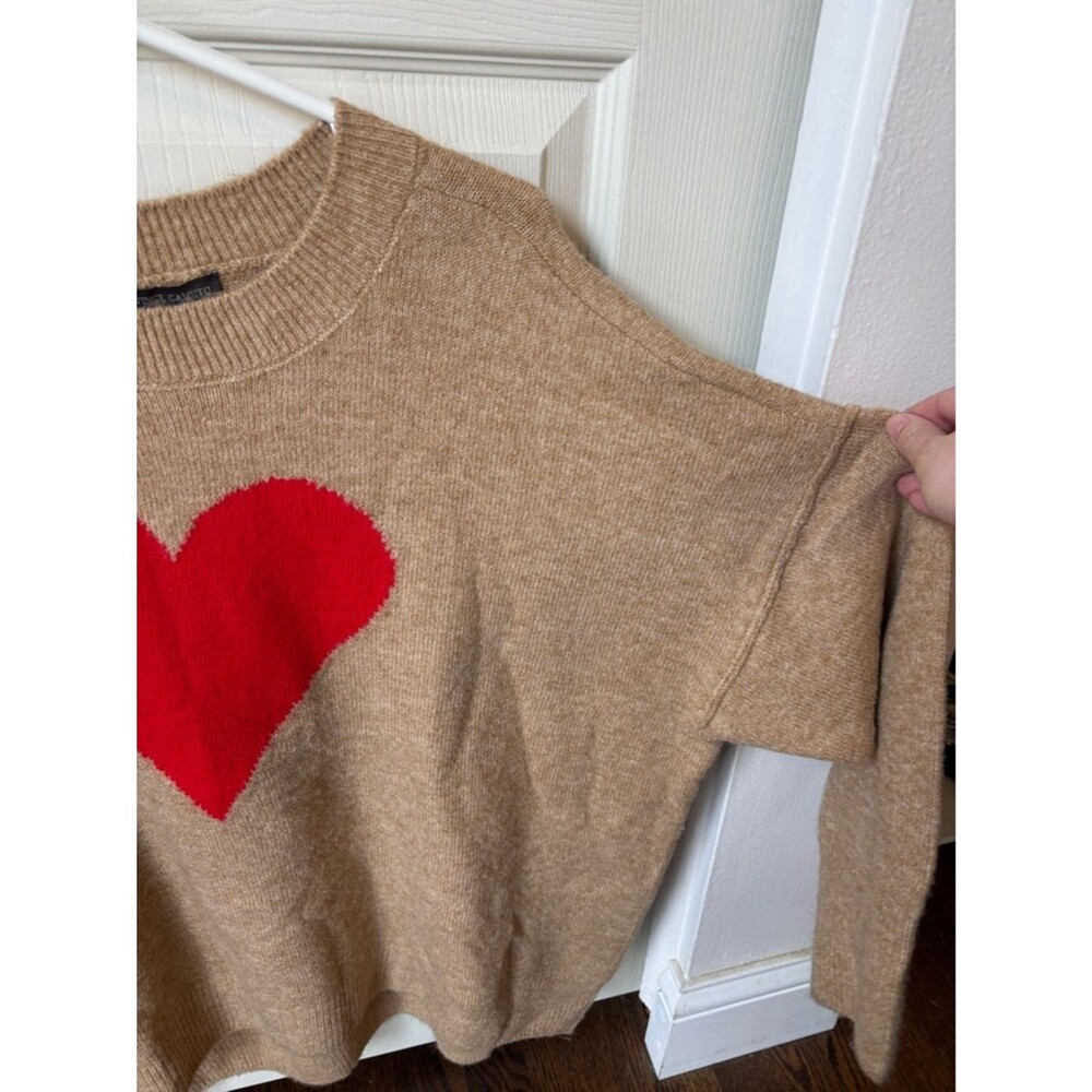 Vince Camuto tan red Heart Crewneck  oversized Sweater Womens LG soft cozy EUC - Picture 3 of 7